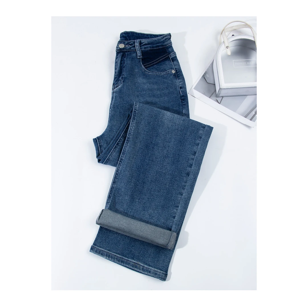 1090-时尚高腰牛仔阔腿裤女春夏秋新款设计感牛仔裤垂感拖地裤