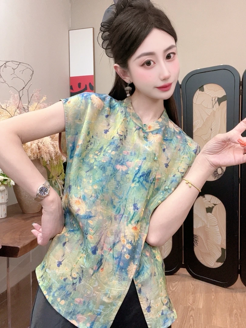 【莫奈花园】新款百搭夏季显瘦新中式短袖女日常碎花气质