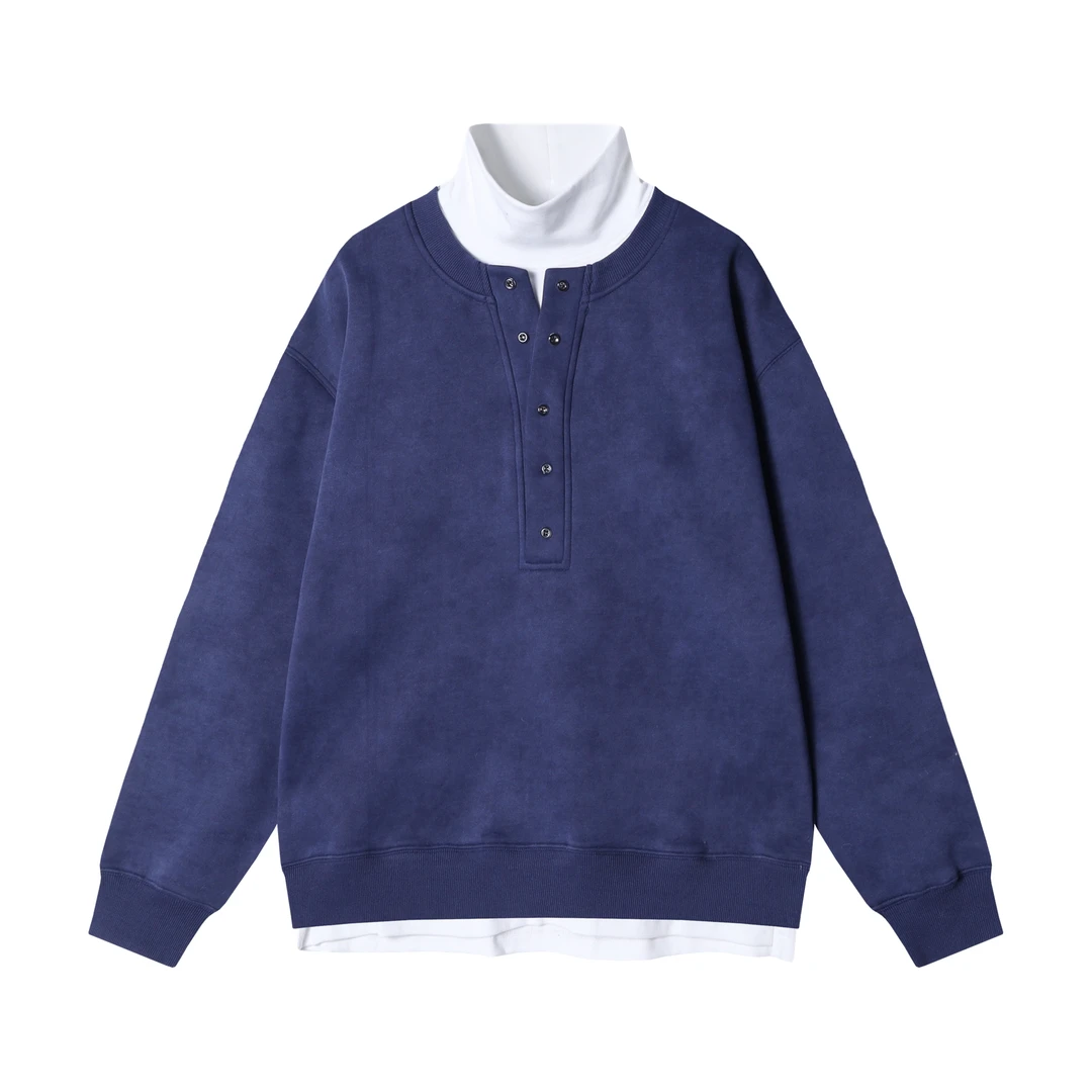 秋冬季新款时尚个性美式街头扎染按扣假两件卫衣宽松WY944