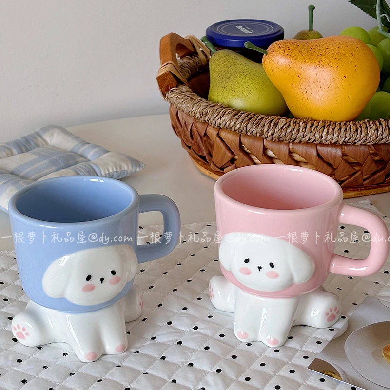 可爱小狗克杯陶瓷水杯实用高颜值釉下彩送闺蜜女生情侣杯中秋礼物