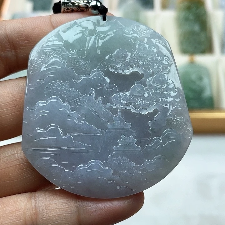 翡翠未镶嵌颈饰天然翡翠山水牌