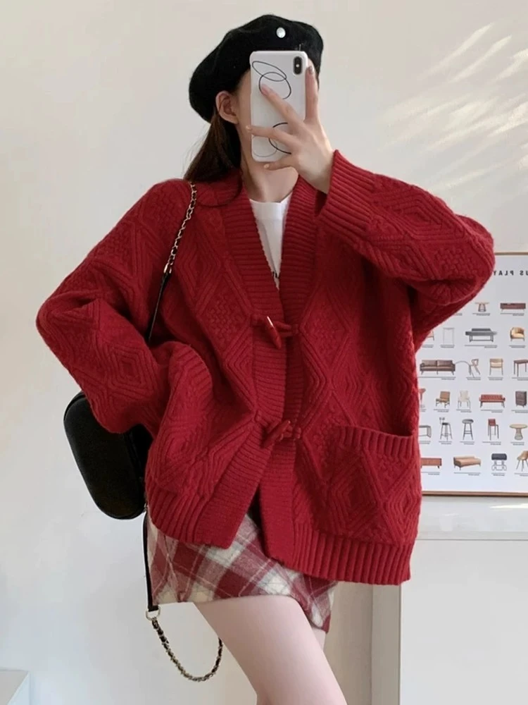 A301-A350 秋冬新款女外套加厚慵懒风宽松软糯针织开衫