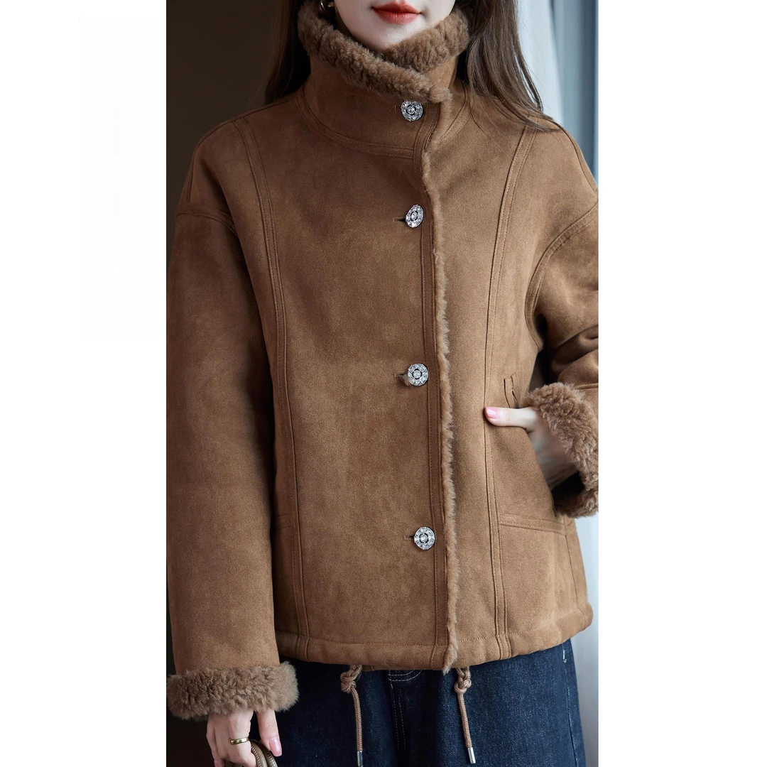 2026新款轻奢雅致羊毛羔复合皮毛一体大衣女海宁环保皮草外套