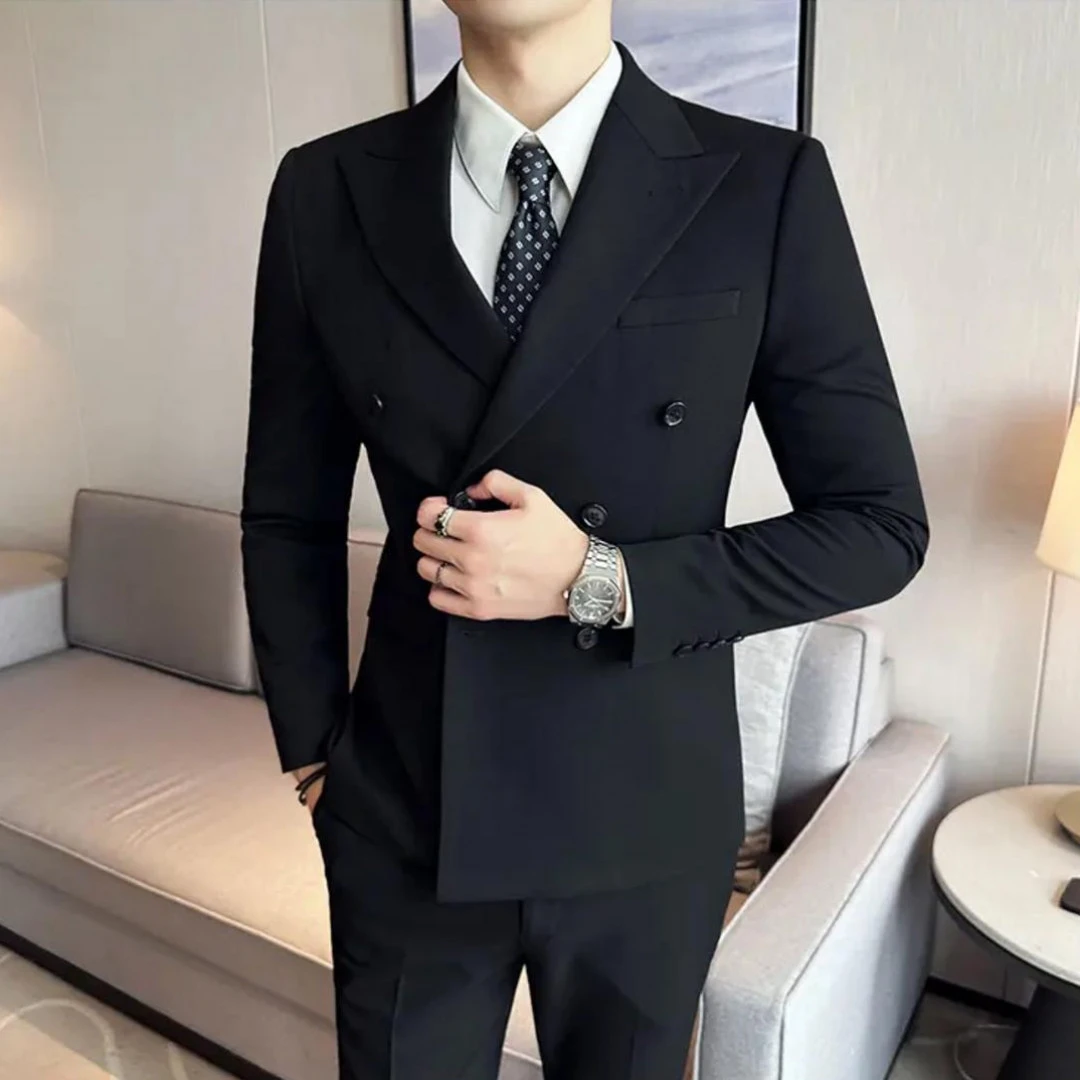 双排扣西装外套男休闲修身单西韩版帅气商务西服男结婚礼服英伦风