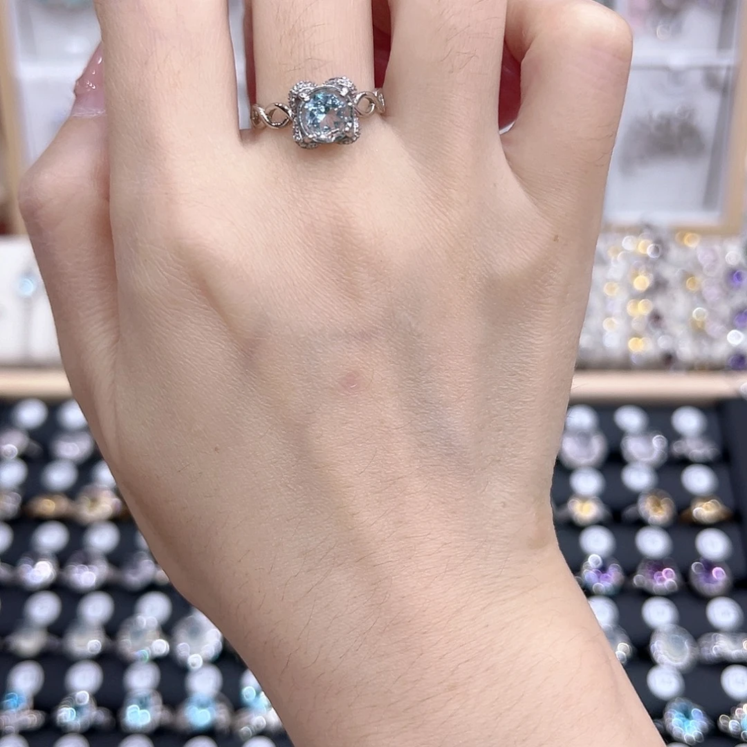 水晶戒指银S925镶嵌不退换