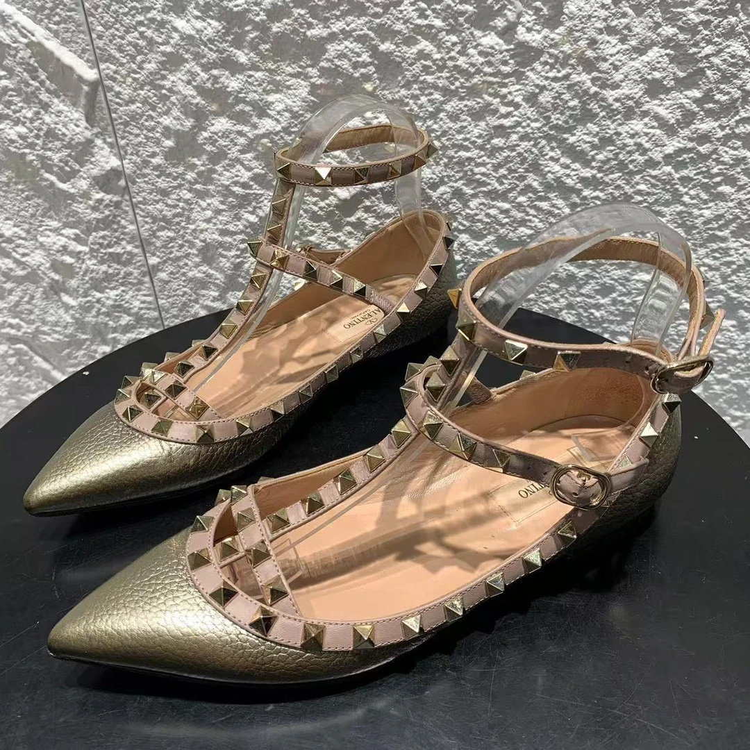 99新 Valentino/华伦天奴 37码/米亚/无配件/香槟金二环单鞋 915