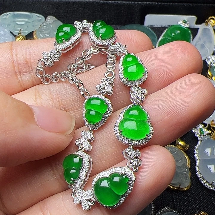 ღ***⁴翡翠18K金镶嵌手链翡翠