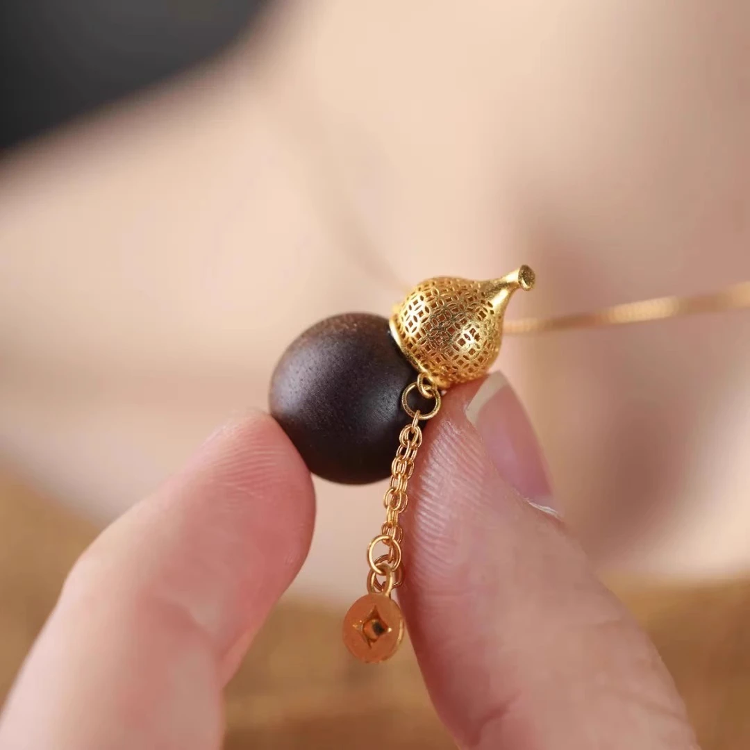 铜合金项链 复古金色轻奢百搭古风小众精致时尚个性可调节吊坠珠