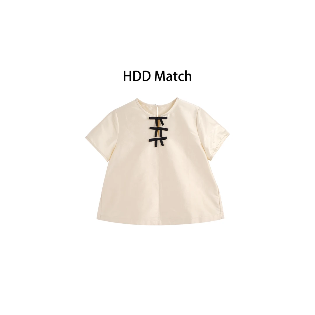 HDD "诗和远方" 桑蚕丝混纺 夏季女款国风气质短袖上衣 Y8170