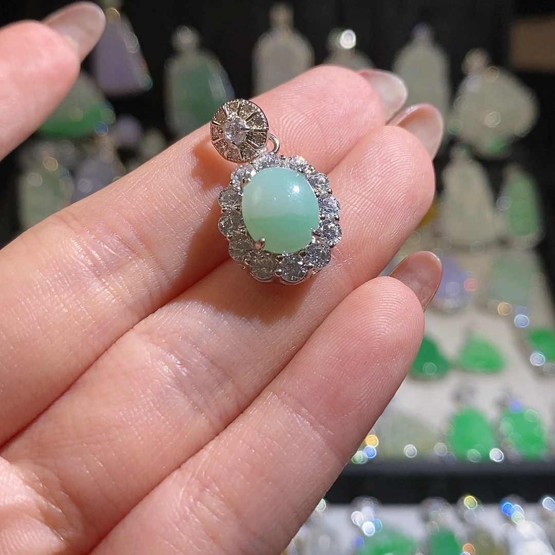 翡翠银S925镶嵌颈饰天然翡翠