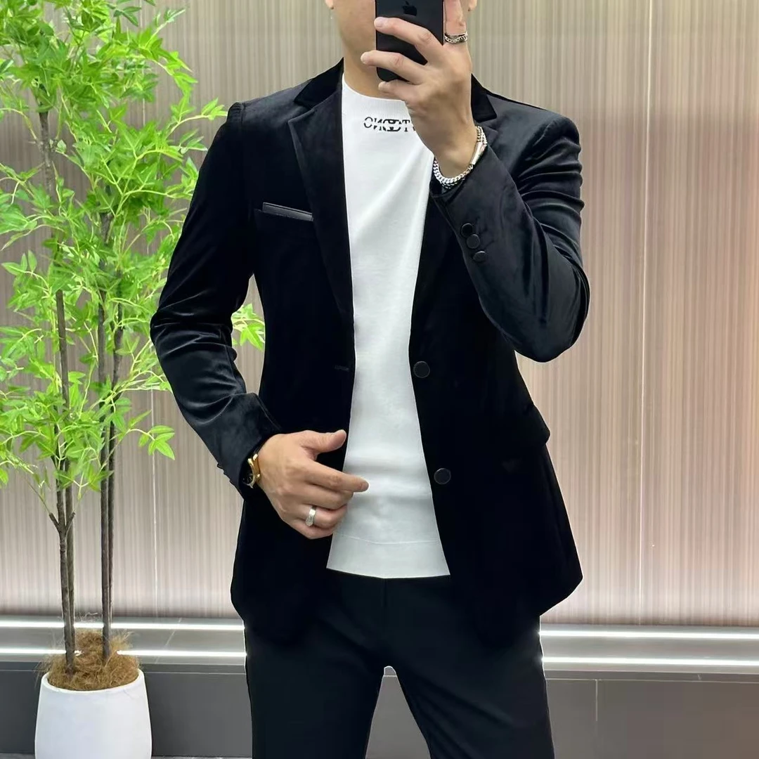 2801｜醋酸丝绒西服｜男士简约醋酸混纺休闲丝绒西服外套｜杰