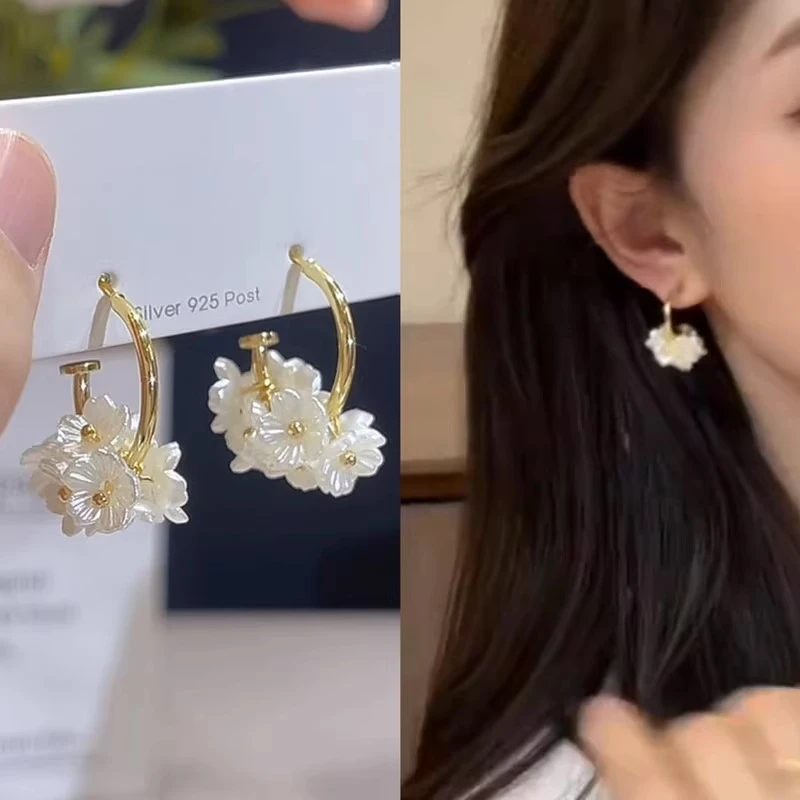 铜合金耳饰 法式超仙白色花朵耳环春夏2026年小众设计感轻奢耳钉