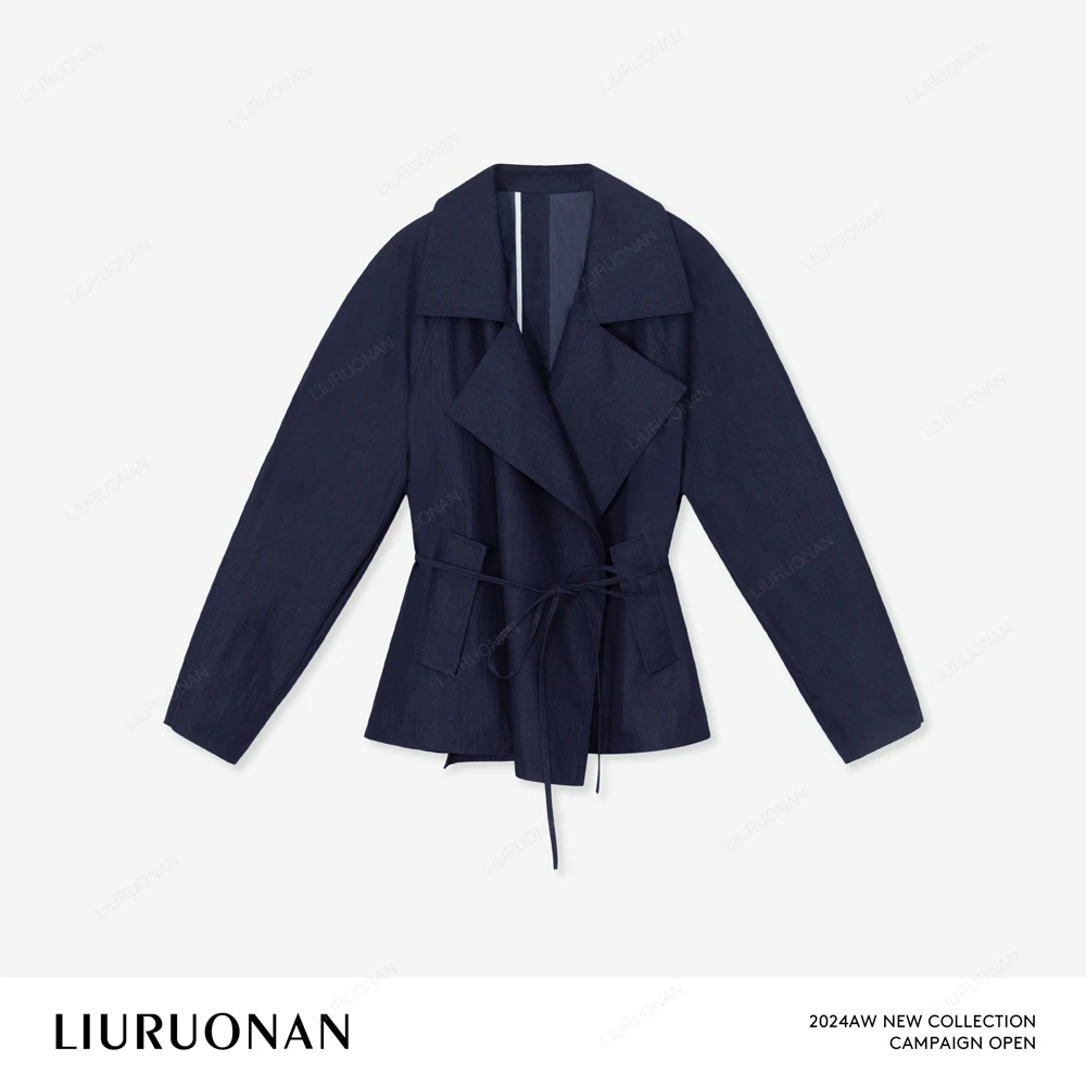 LIURUONAN 25SS 【克林风衣】藏青色短款翻领风衣外套女通勤上衣