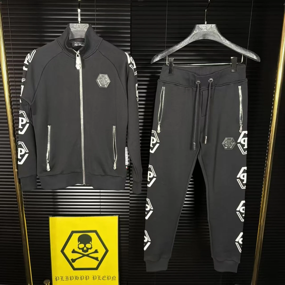 高品质欧货潮牌新款潮流秋冬字母骷髅头钢标修身男士运动休闲套装