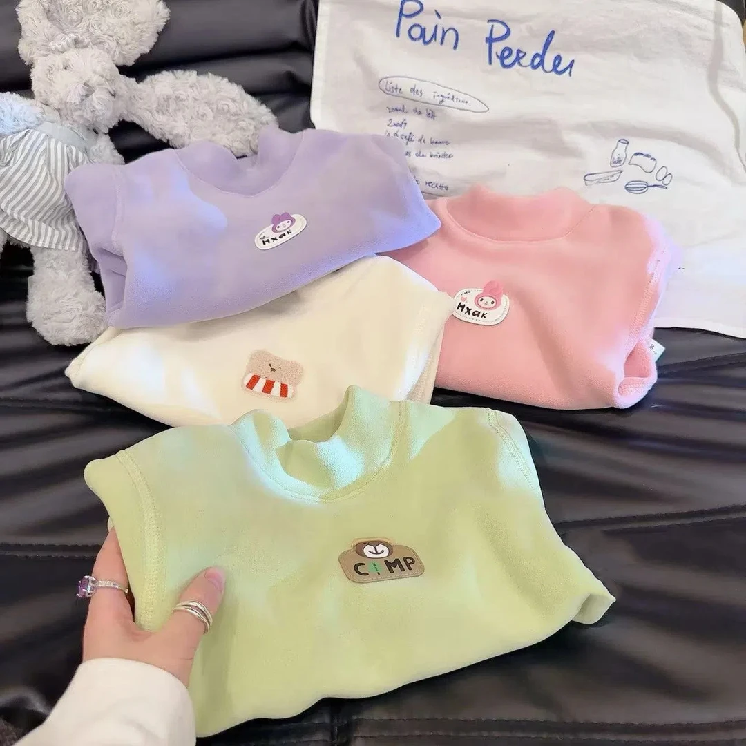 2025无骨女童男童秋冬款加绒加厚打底衫内搭奥利绒半高领保暖长袖