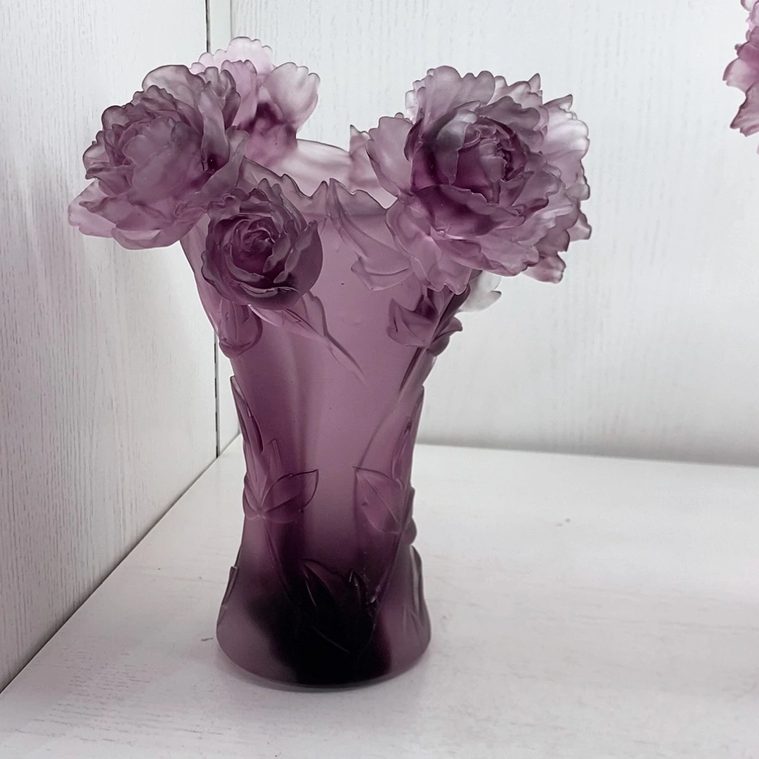 摆件QAA291脱蜡水晶牡丹花花瓶