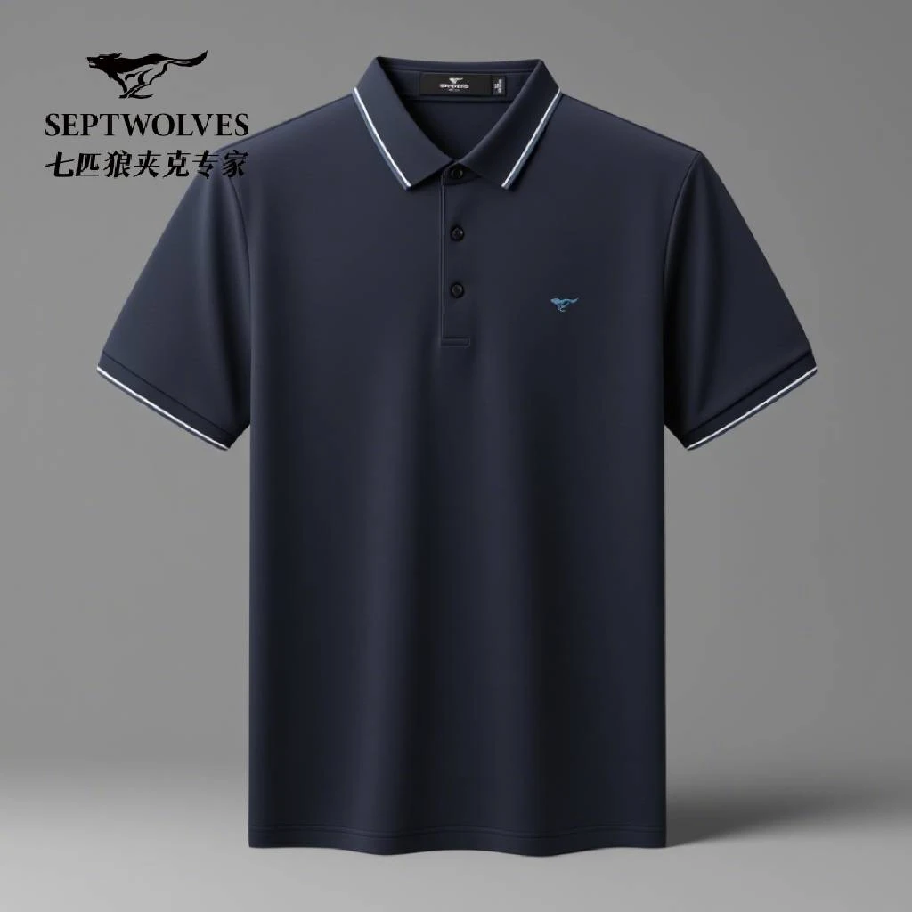 【桑蚕丝】七匹狼短袖polo衫男士夏季时尚休闲净色翻领短款T恤男