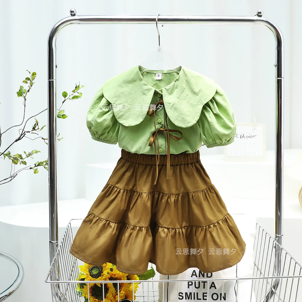 亲子装2025夏季新款童装女童娃娃领洋气两件套母女装棉布裙套装潮