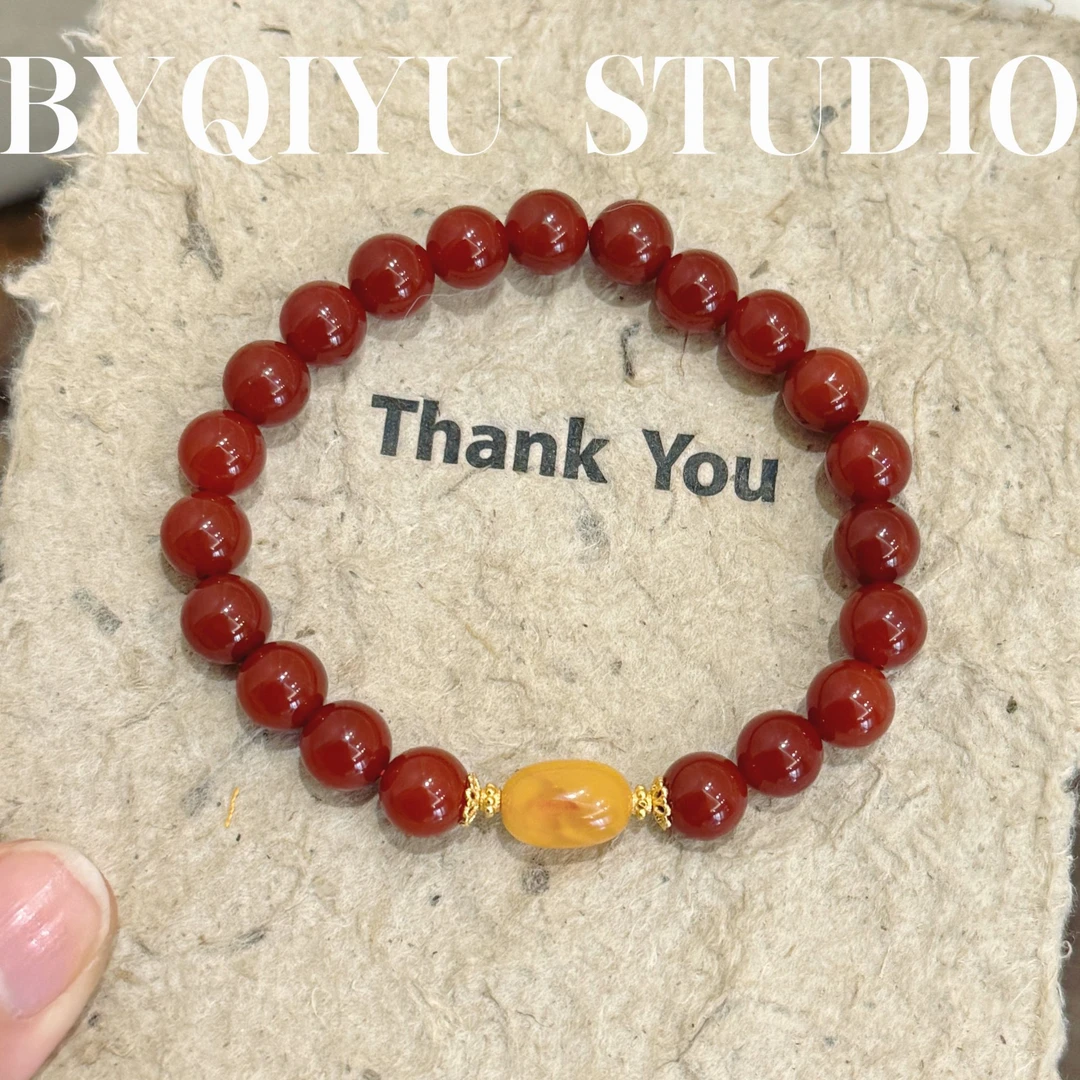 大点位玛瑙蜜蜡S925银手串