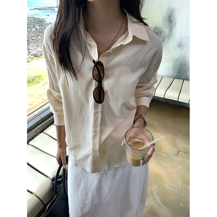 韩系宽松简约大方衬衫衬衣秋季新款外搭长袖上衣法式女款设计气质