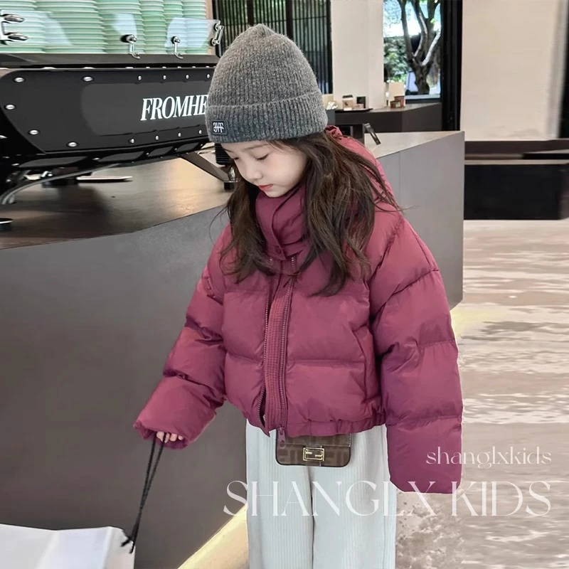 巴拉开门红女童超好看羽绒服2026新款秋冬款儿童短款棉服加厚冬装