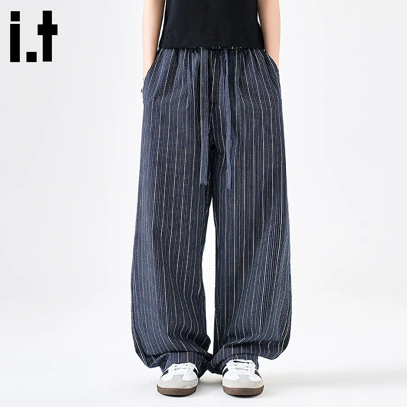 i.t:CHOCOOLATE美式条纹休闲裤男2025秋冬新款宽松直筒阔腿长裤子