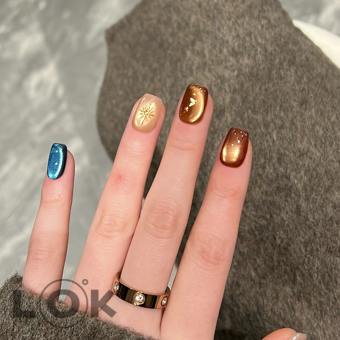 洛克奈儿『神谕』冰透跳色猫眼 纯手工穿戴甲显白简约高级ins秋冬款