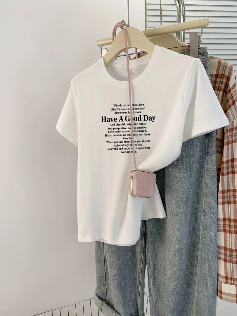 韩版休闲百搭气质新款白色打底圆领短袖上衣夏季运动显瘦t恤女款