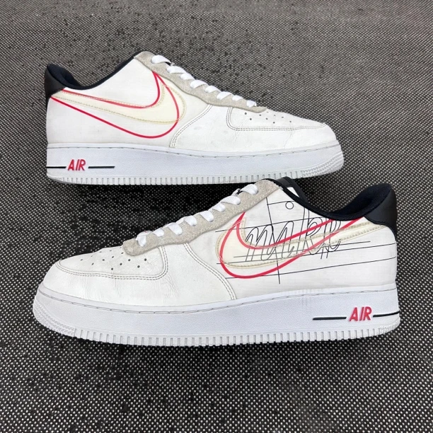 90新 NIKE/耐克 44.5码 空军一号 af1 手稿 白红 无盒 复古板鞋