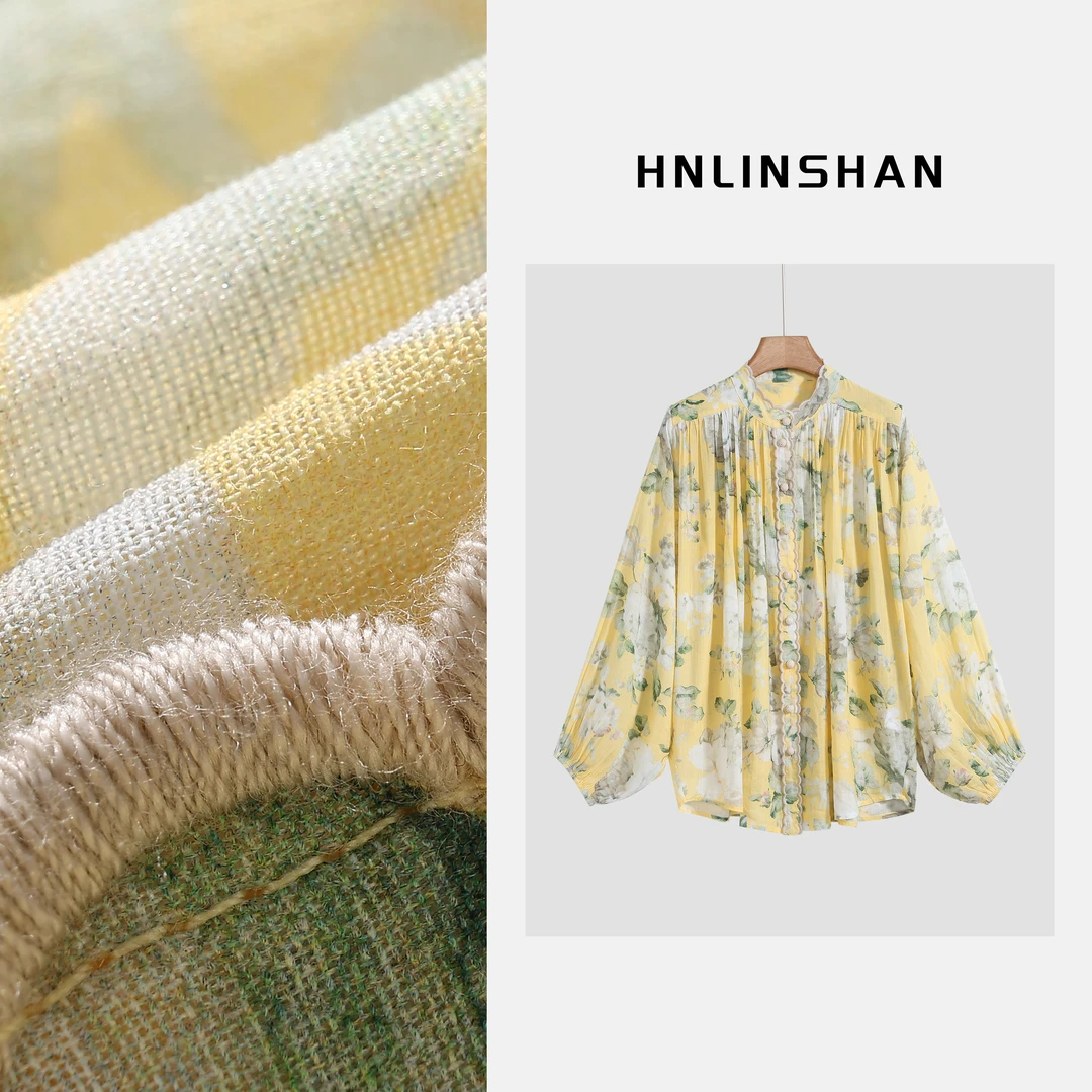HNLINSHAN【童话】苎麻印花贝壳花边灯笼袖衫衣BXQ1002