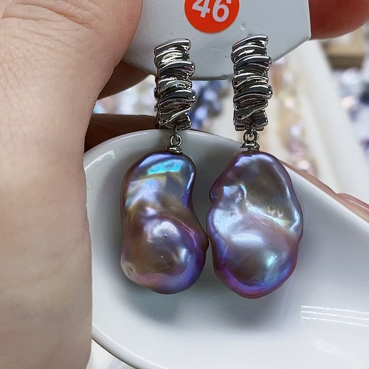 银S925镶嵌耳饰淡水珍珠