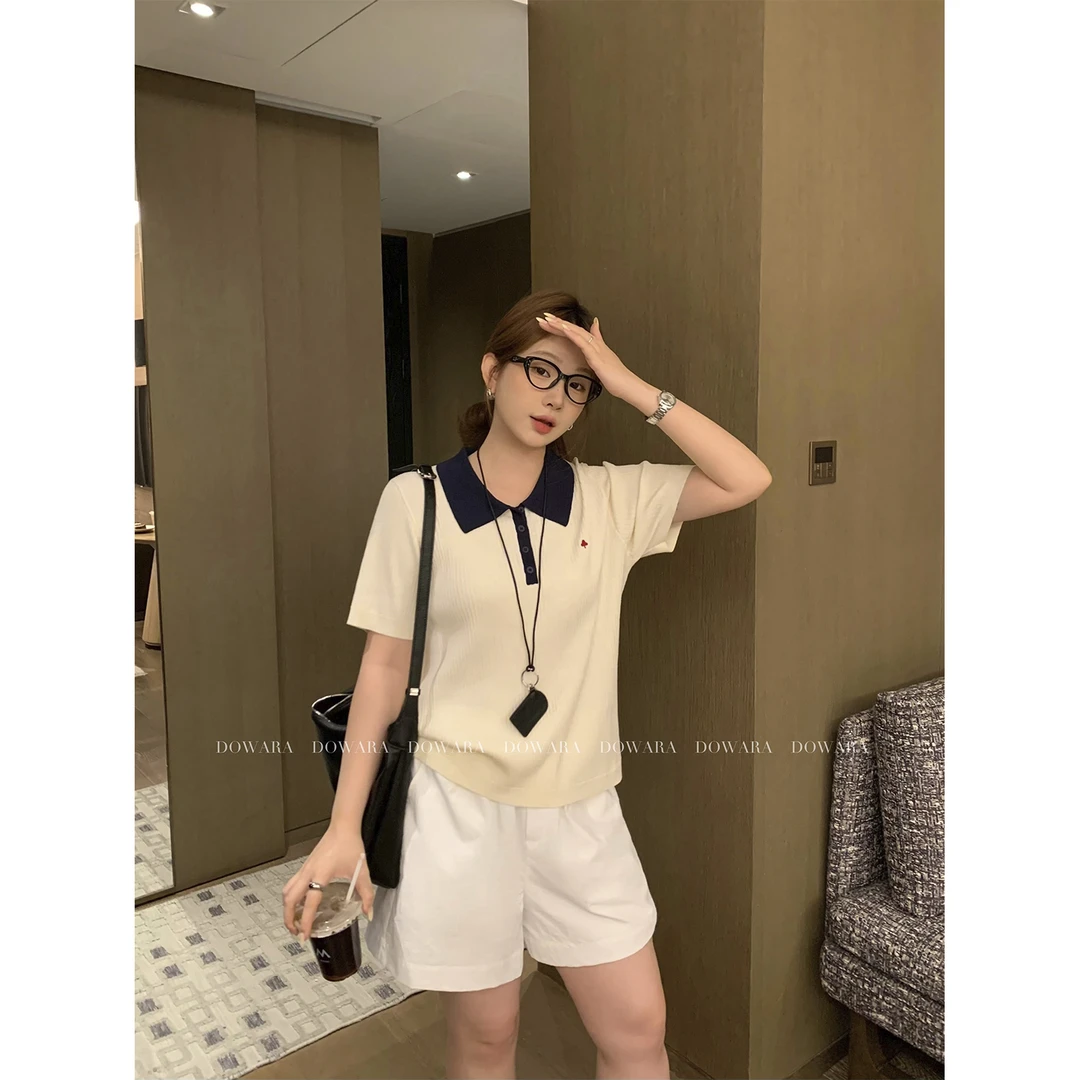 现货大婉酱微胖定制【冰丝Polo】学院风毛织上衣夏季减龄上衣8565D