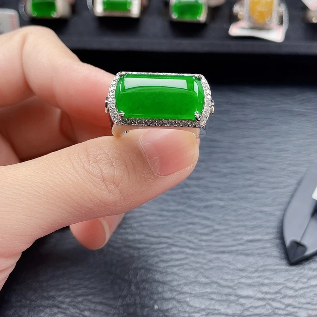 翡翠戒指银S925镶嵌天然a货翡翠3068