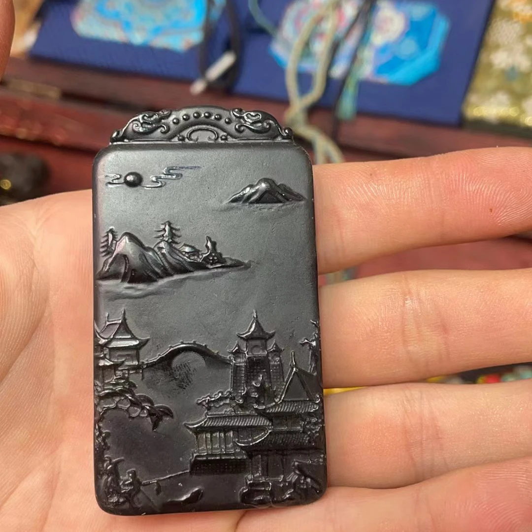 【鹏毅】直播精选和田玉墨玉山水牌