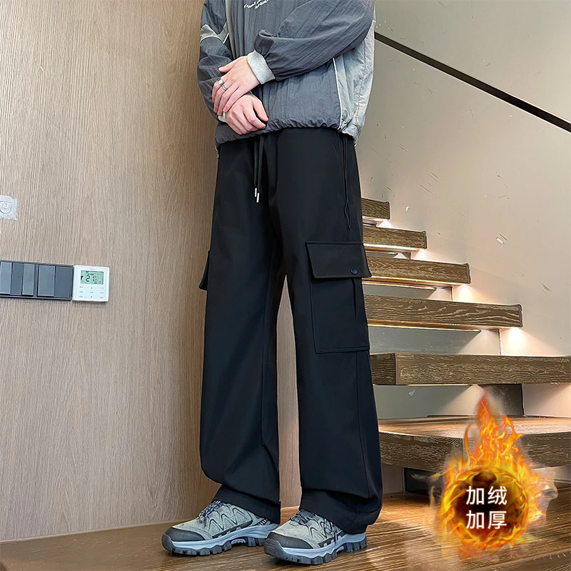 秋冬季加绒美式潮流户外工装休闲裤潮牌男宽松直筒男女同款长裤