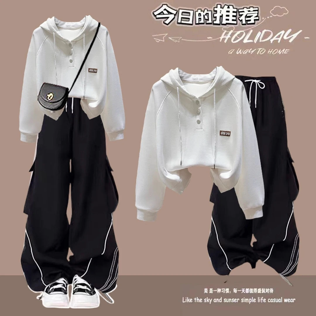 FAVMARTHA小清新初中大童运动套装女春秋新款连帽宽松卫衣休闲时