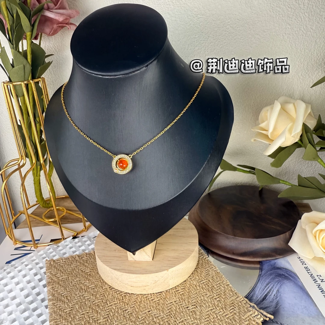 铜合金锆石项链 时光轨迹可转动反面粉色项链XL-1066