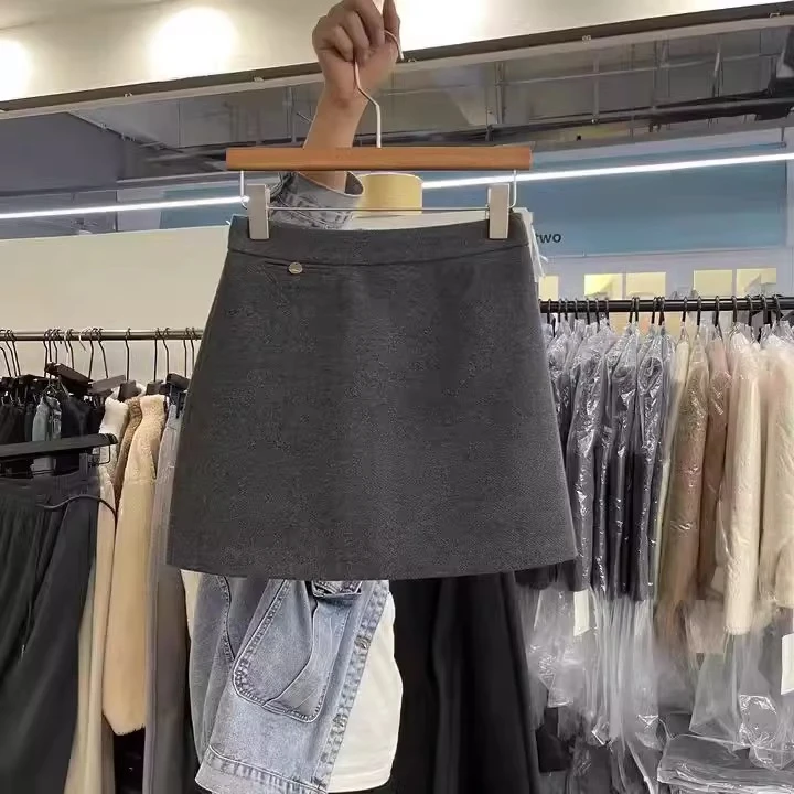 灰色加厚毛呢半身裙女冬季大码高腰一步裙子黑色呢子包臀裙短裙子