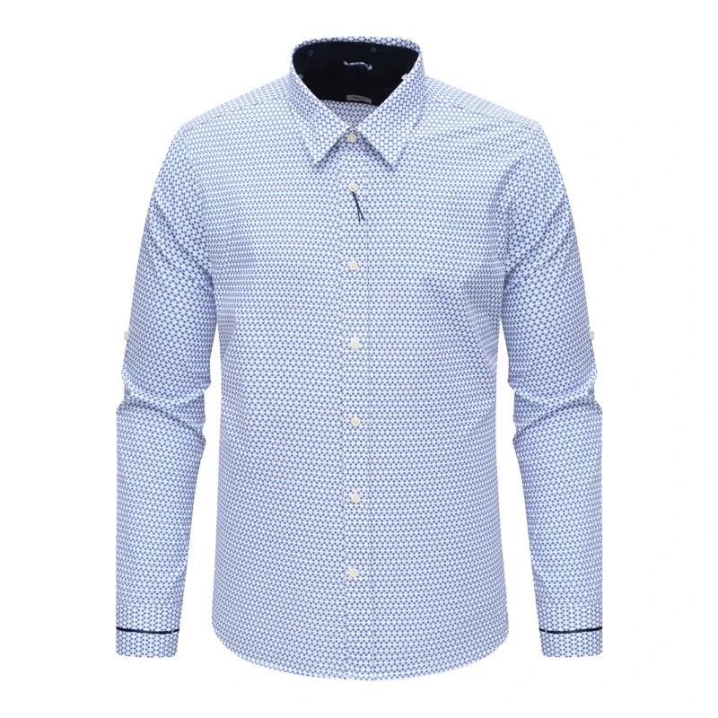 F3399KMQ男式春秋长袖衬衫 棉百搭商务休闲上衣 蓝白色