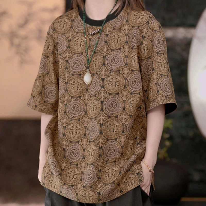 【再易】2025新款瑞兽纹男士双穿短袖香云纱桑蚕丝内搭上衣ZY0086S