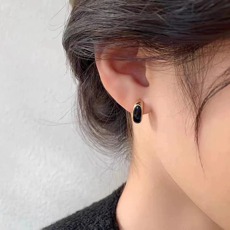 合金陶瓷耳饰 气质女黑色时尚OL日韩几何耳钉轻奢百搭复古小众