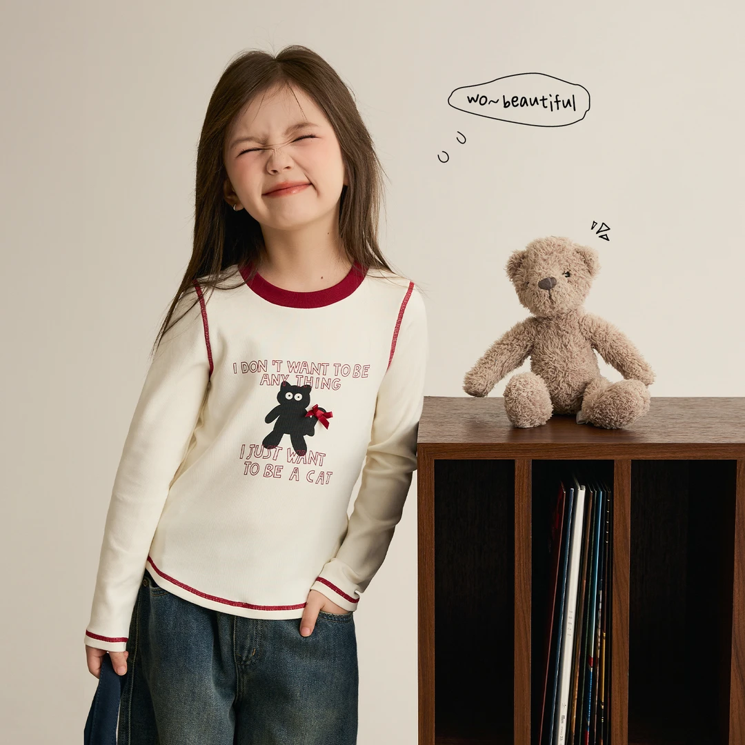 【草莓味】女童长袖T恤2025秋季新款撞色卡通亲子装上衣8636X