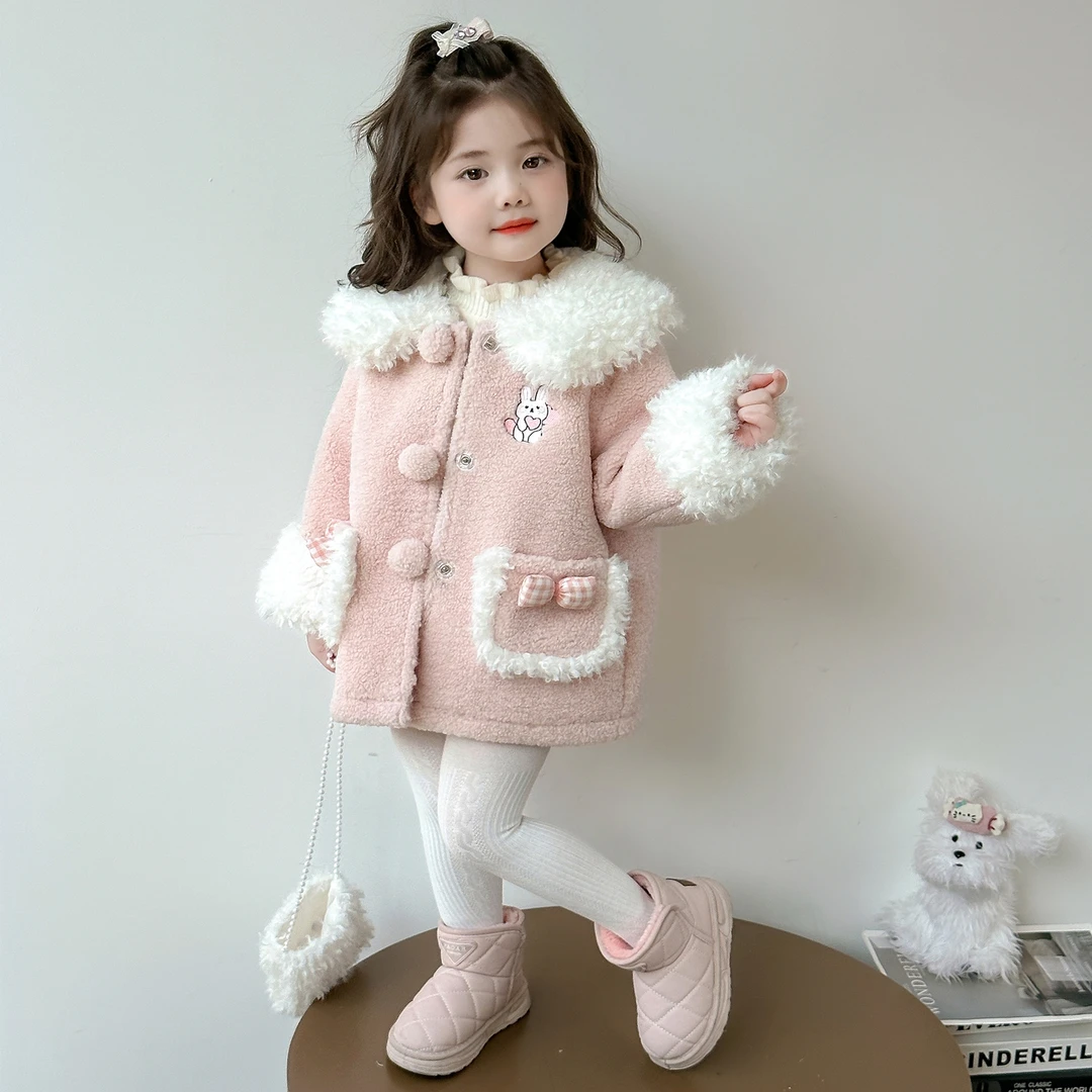 女童秋冬卡通毛毛衣2025新款洋气儿童加绒加厚冬装女宝宝时髦外套