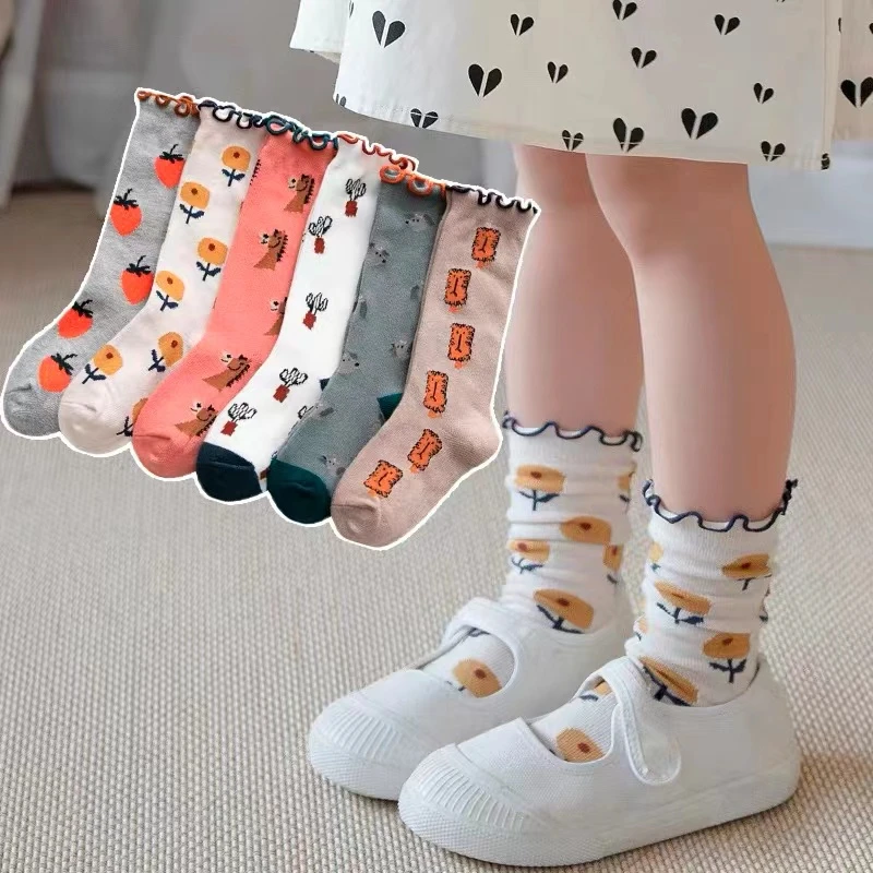 儿童2025春季新款木耳边复古中筒堆堆袜(花型不挑一包4双)Z0335