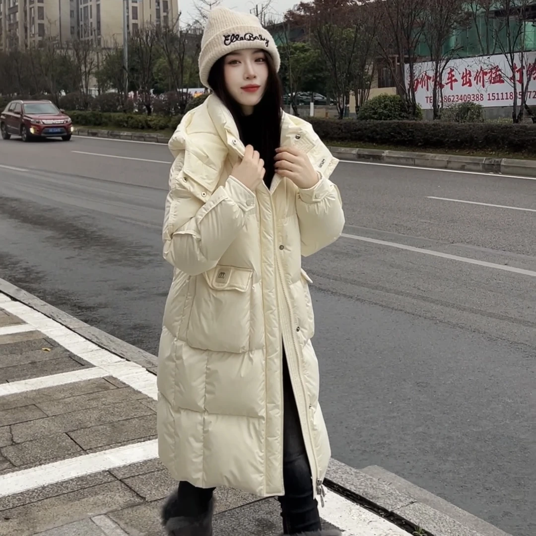 【5152双色轻暖 】小个子时尚洋气90白鸭绒黑色白色长款羽绒服女冬