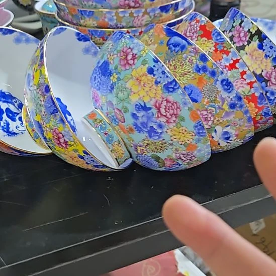 瓷片微瑕珐琅彩万花5寸2个米饭碗66666
