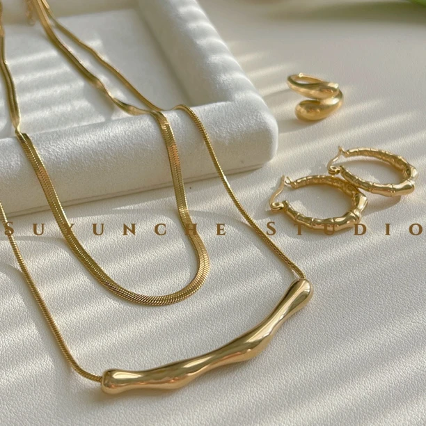 钛钢项链 Suyunche703时尚新款竹节双层叠加三件套