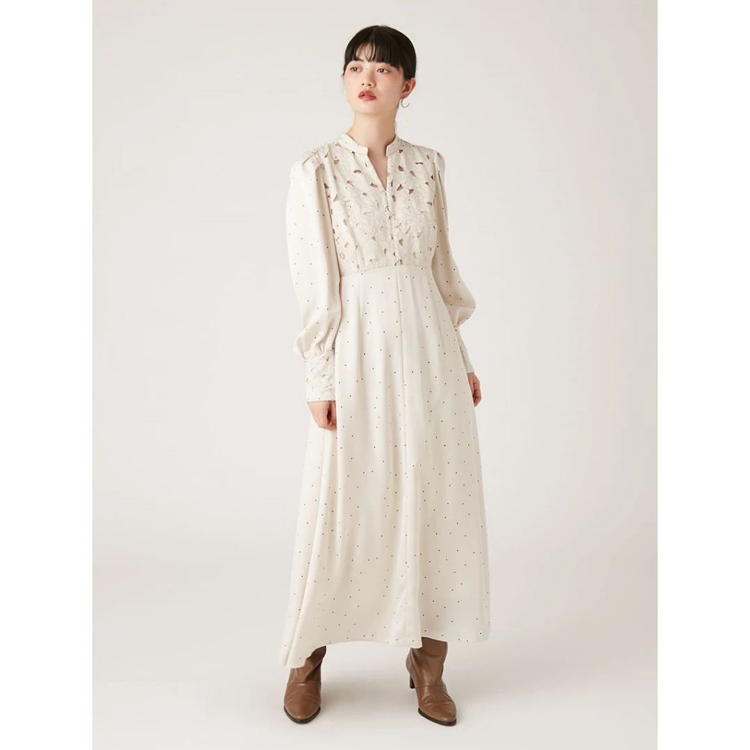 【MonTendre】春季新款 L 时尚重工原创镂空缎面设计感复古连衣裙