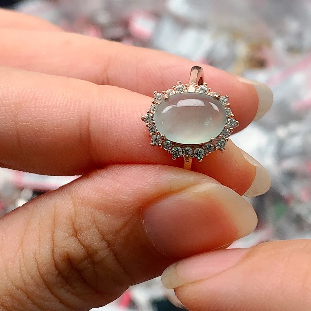 翡翠戒指银S925镶嵌天然翡翠戒指