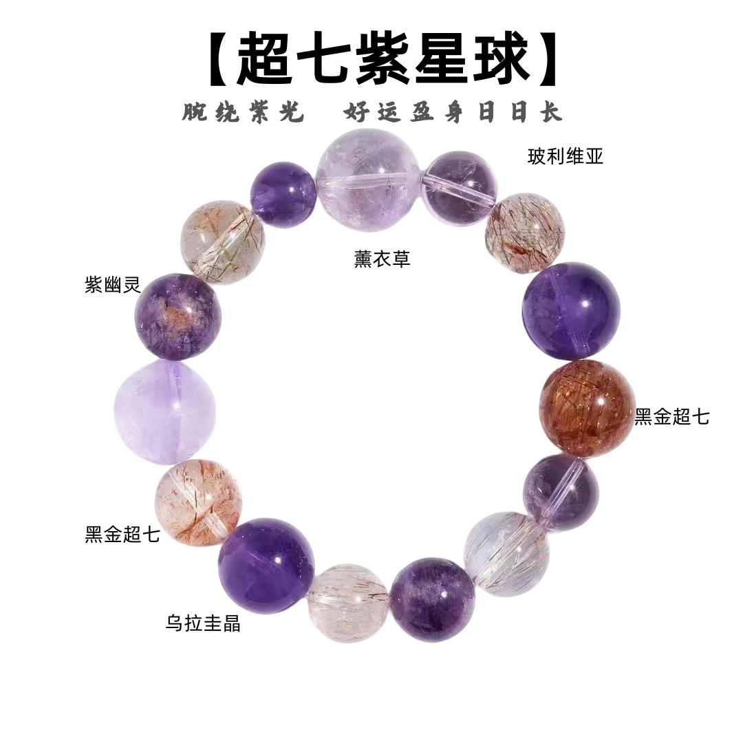 【超七紫星球】黑金超七+乌拉圭紫晶+玻利维亚紫晶+薰衣草紫晶